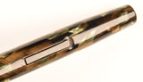 Mabie Todd Swan Lever Filler in silvery grey, gold and black pearl marble - Oblique nib