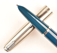 Parker 51 Classic in teal blue, steel cap - Italic nib