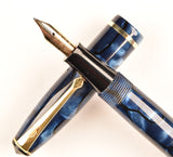 Conway Stewart 15 Lever Filler in black veined blue pearl marble - Medium nib