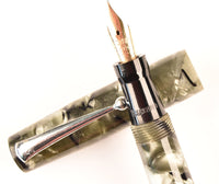 Mabie Todd Blackbird 5245 Lever Filler in silver pearl and black marble - Medium nib