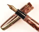 Burnham 55 Lever Filler in black veined light/dark lilac pearl marble - Medium stub nib