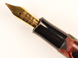 Burnham B48 Lever Filler in silver veined pearl red & black marble - Medium nib
