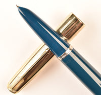 Parker 51 Custom in teal blue, gold cap - Extra Fine nib
