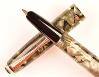 Wyvern 404 in black veined silver pearl marble, c1950 - Medium nib