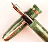 Conway Stewart 84 Lever Filler in gold veined green pearl marble - Medium nib