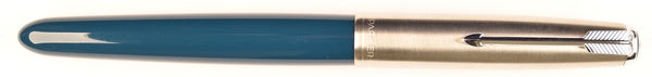 Parker 51 Classic in teal blue, Steel cap - Fine Oblique nib