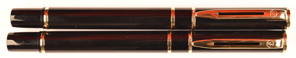 Waterman Laureat Mk2 fountain pen & rollerball in black with gold trim  - Medium nib - Boxed