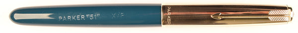Parker 51 Custom in teal blue, gold cap - Extra fine nib