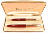 Parker 51 Custom pen & pencil set in light burgundy, Gold caps - Fine nib - Boxed