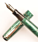 Mabie Todd Swan SM205/84 Lever Filler in green snakeskin, Gold trim - Broad nib - Boxed