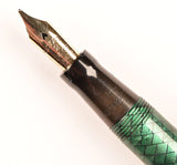 Mabie Todd Swan SM205/84 Lever Filler in green snakeskin, Gold trim - Broad nib - Boxed