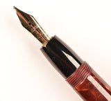 Mabie Todd Blackbird in red pearl marble, Gold trim - Broad nib