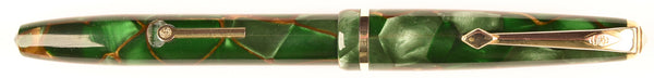 Conway Stewart 560 Dinkie in brown/gold veined green pearl marble, Gold trim - Medium nib - Boxed