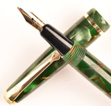 Conway Stewart 560 Dinkie in brown/gold veined green pearl marble, Gold trim - Medium nib - Boxed