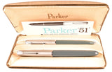 Parker 51 Classic pen & ballpoint set in grey, Steel cap - Medium nib - Boxed