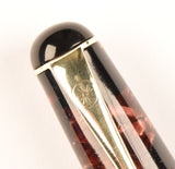 The De La Rue Pen in burgundy pearl and black marble, Gold trim - Oblique nib