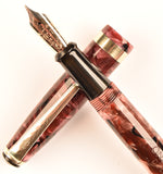 De La Rue Onoto lever pen in black veined rose pearl marble, Gold trim - Medium nib
