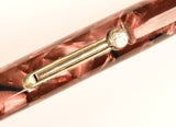 De La Rue Onoto lever pen in black veined rose pearl marble, Gold trim - Medium nib