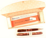 Waterman 512V Fountain Pen & Pencil Boxed Set in lined rose pearl marble - Fine nib