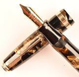 Parker Duofold NS in black and brown pearl marble, c1946 - Medium nib