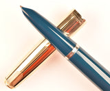 Parker 51 Custom in teal blue, gold cap - Medium nib - Chalk marks and boxed