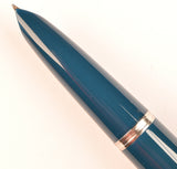 Parker 51 Custom in teal blue, gold cap - Medium nib - Chalk marks and boxed
