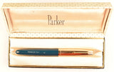 Parker 51 Custom in teal blue, gold cap - Medium nib - Chalk marks and boxed