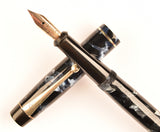 De La Rue Onoto in blue pearl and black marble, Gold trim - Fine semi-flex nib
