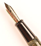 De La Rue Onoto lever pen in black veined silver pearl marble, Gold trim - Fine nib