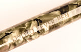 De La Rue Onoto lever pen in black veined silver pearl marble, Gold trim - Fine nib