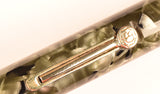 De La Rue Onoto lever pen in black veined silver pearl marble, Gold trim - Fine nib