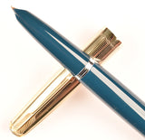 Parker 51 Custom in teal blue, gold cap - Fine/Medium nib