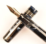 Mabie Todd Swan Leverless 1042 in blue pearl and black marble, Gold trim - Fine Semi-Flex nib