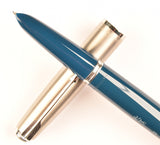 Parker 51 Classic in teal blue, Steel cap - Medium nib - Chalk marks
