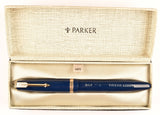 Parker Duofold Maxima in blue, Gold trim - Fine nib - Chalk marks, Boxed