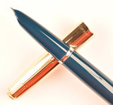 Parker 51 Custom in teal blue, gold cap - Fine nib