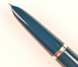 Parker 51 Custom in teal blue, gold cap - Fine nib