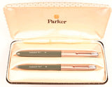 Parker 51 Classic pen & ballpoint set in grey, Steel caps - Medium nib - Boxed - Chalk marks