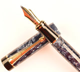 Parker Duofold Centennial in blue marble, Gold trim - Medium nib - Boxed
