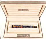 Parker Duofold Centennial in blue marble, Gold trim - Medium nib - Boxed