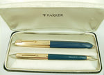Parker 51 Custom Set in teal blue, Gold caps - Medium nib