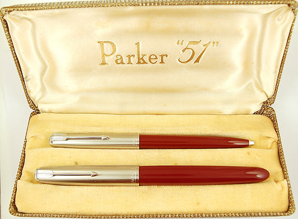 Parker 51 Classic Set in burgundy, Steel caps - Fine nib