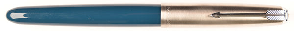 Parker 51 Classic in teal blue, Steel cap - Medium Italic nib