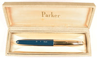 Parker 51 Custom in teal blue, gold cap - Fine nib